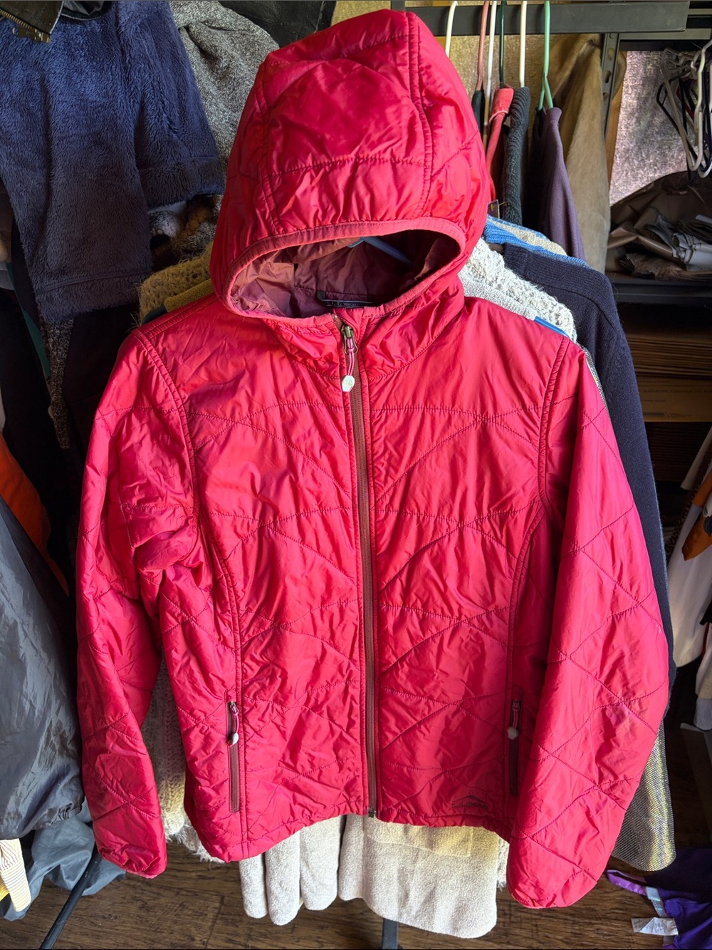 L.L. Bean Hooded Quilted Puffer Jacket - Bright Red small